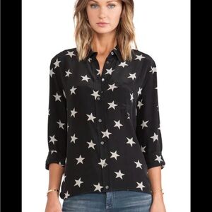 Equipment Black and White Star Print Button Down Silk Office Casual Shirt size S
